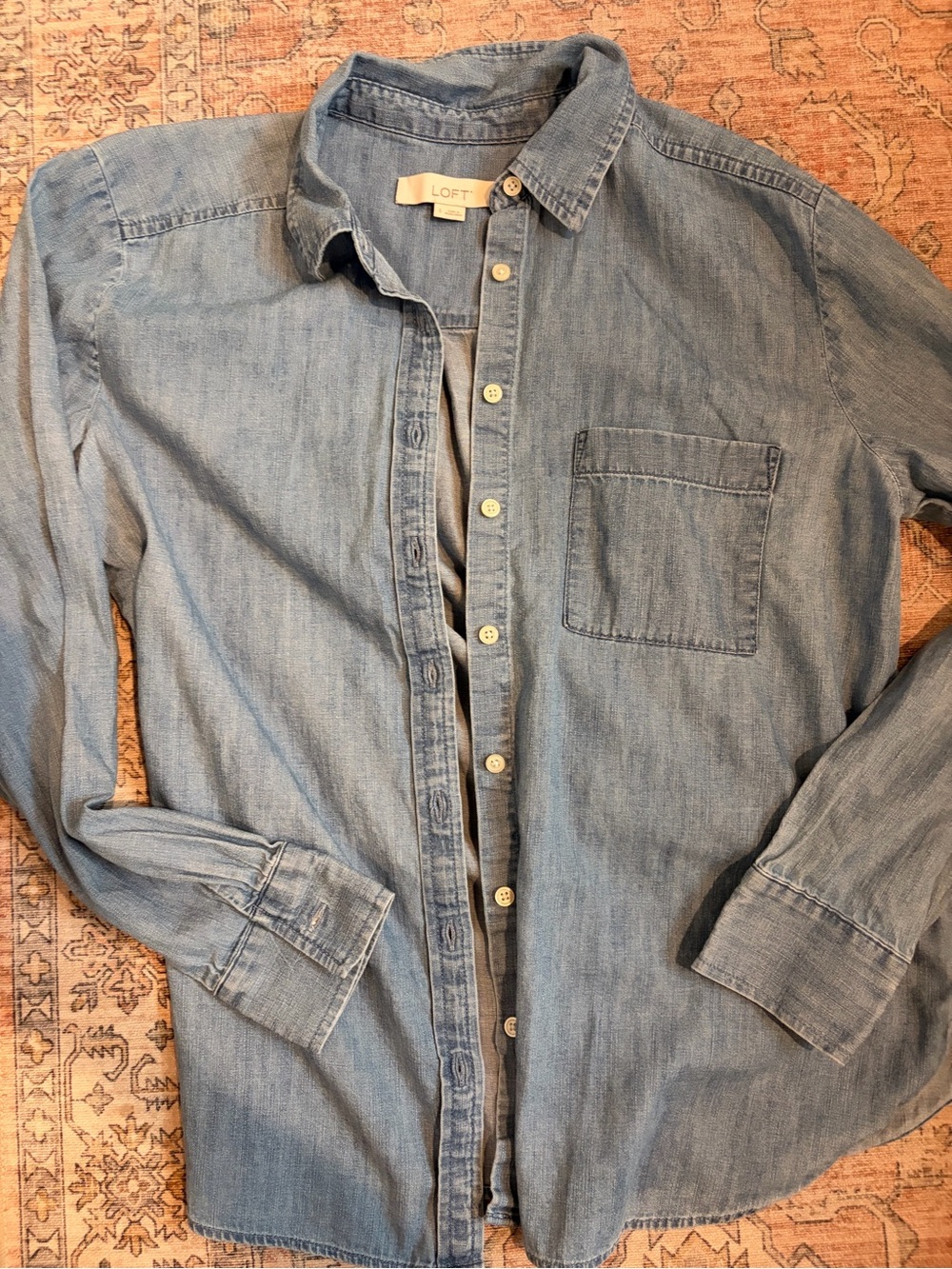 LOFT Light Blue Denim Button-Up Shirt 100% Cotton